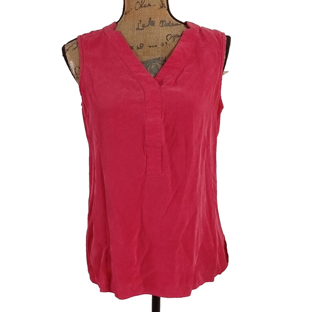 Donna Degnan Top 10 Red Silk V Neck‎ Shell Side Split Tank Hi Low Hemline